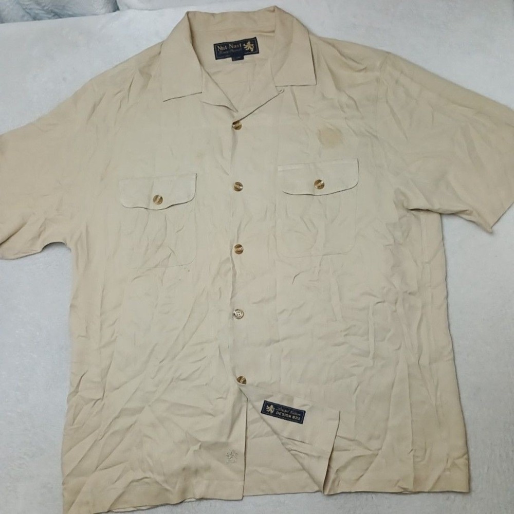 Nat Nast Shirt Mens M Beige Malolo Hawaii Silk Camp Button-Up Limited Edition 22